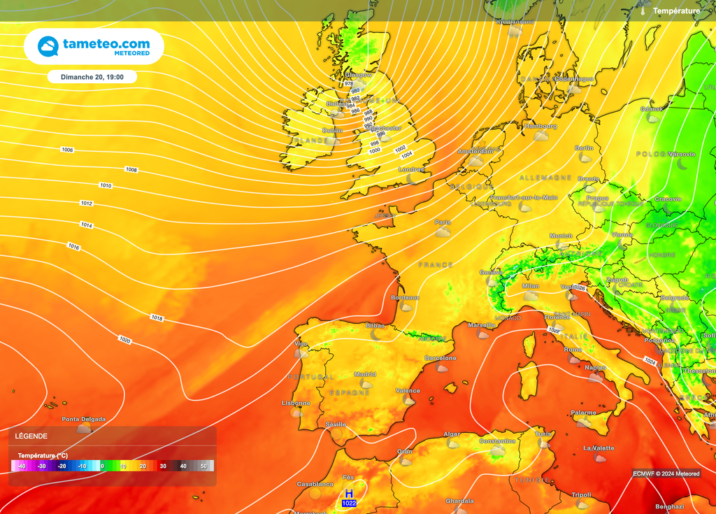 Douceur persistante dans un flux océanique ce week-end mais bien plus calme.
