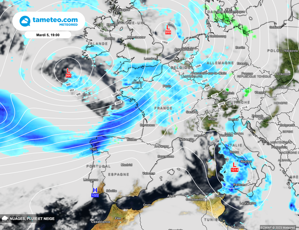 Les dépressions vont se rapprocher de la France pour le début de semaine prochaine.