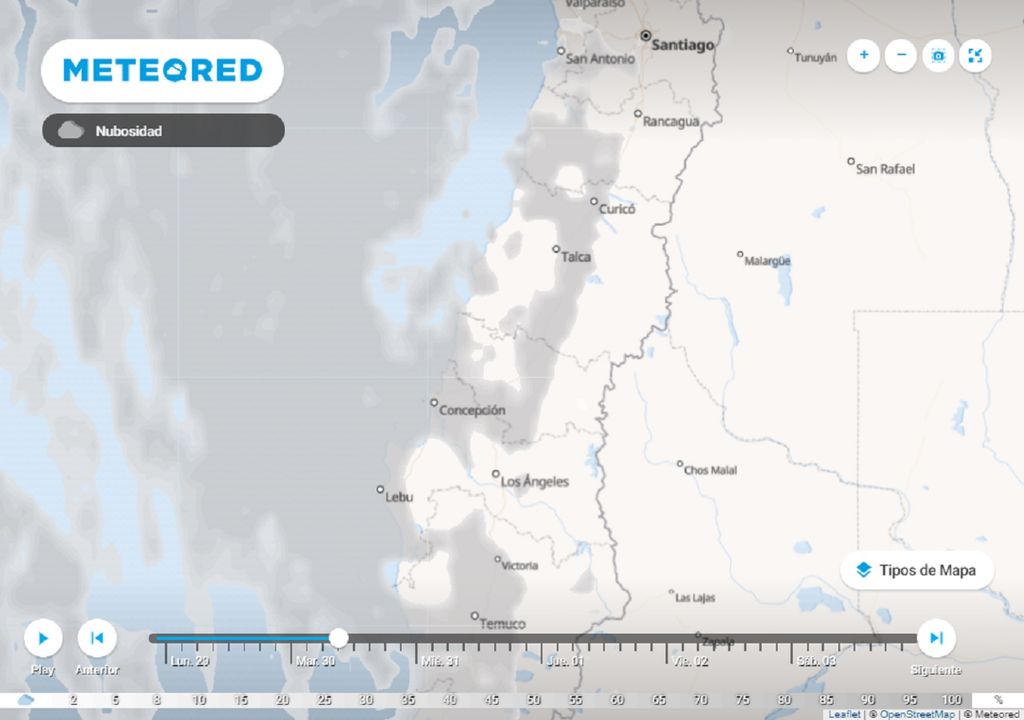 Cobertura nubosa prevista por el modelo del ECMWF