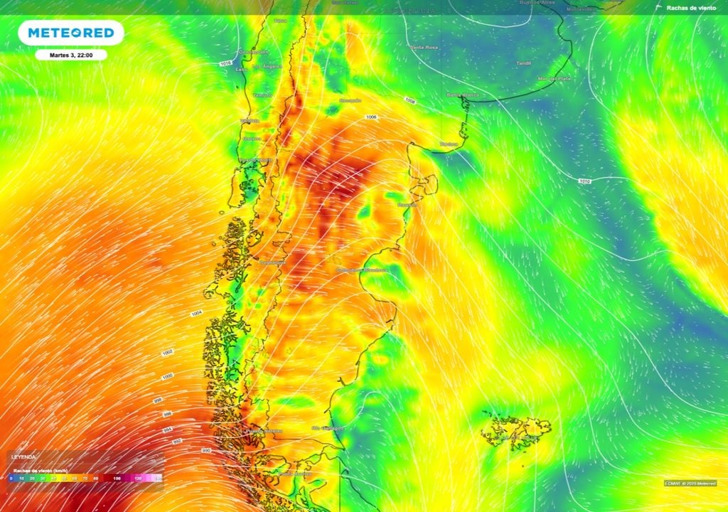 El intenso gradiente de presión asociado a la proximidad de un segundo sistema frontal producirá viento intenso especialmente en la tarde del martes 3 de marzo.