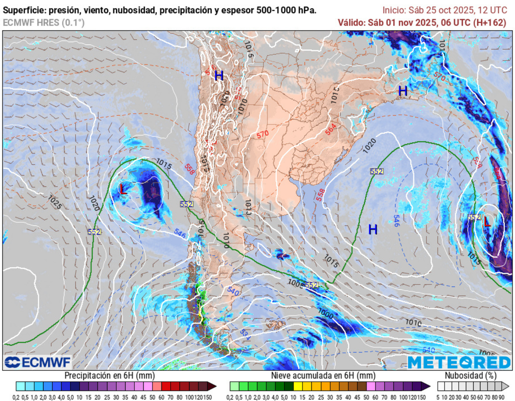 mapa de lluvia, nieve y nubes.
