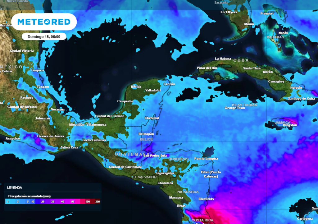 Pronóstico de lluvia acumulada para los próximos días en el sureste de México.