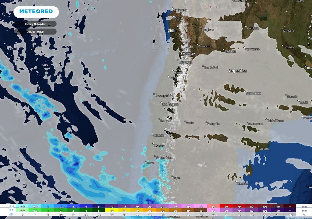 Nubosidad y precipitaciones previstas; modelo ECMWF