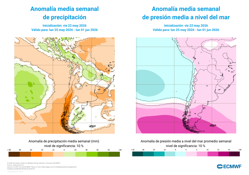 Las precipitaciones más abundantes caerán lejos del continente en la última semana de mayo.