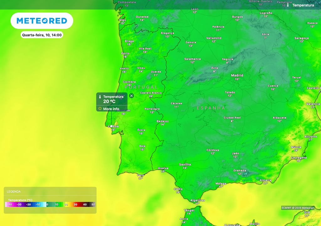 Temperaturas até 20 ºC em Portugal Continental.