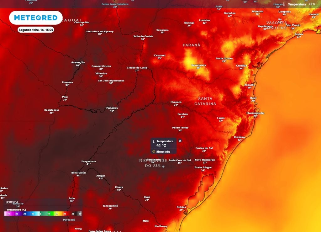 Temperatura máxima para a segunda-feira, 16 de março.