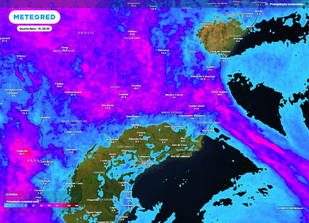 Precipitação acumulada até a terça-feira, 17 de março.