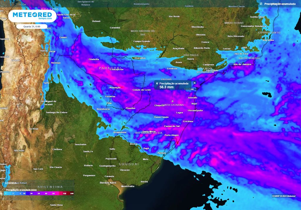 previsão de chuva para a Região Sul