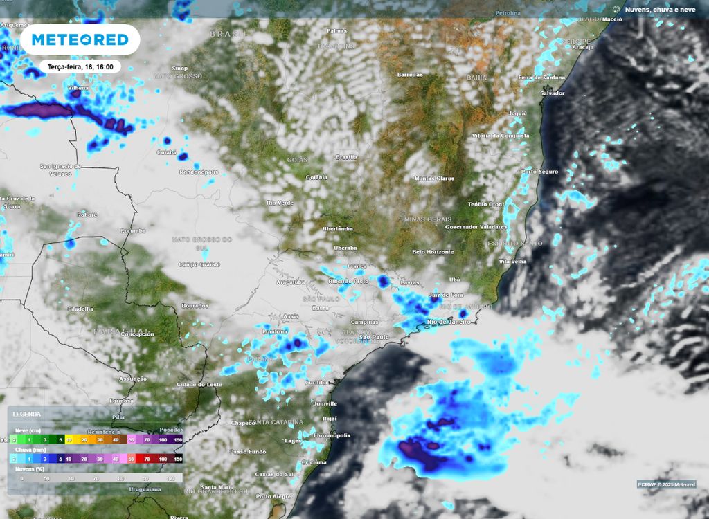 chuva e nebulosidade Sudeste