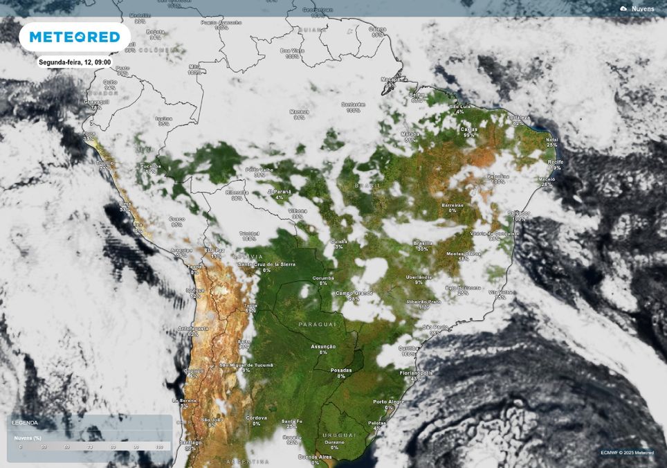 A nebulosidade persistente na faixa leste do país deve-se ao escoamento do sistema frontal que atua no país desde a semana passada. A nebulosidade persistente na faixa leste do país deve-se ao escoamento do sistema frontal que atua no país desde a semana passada.