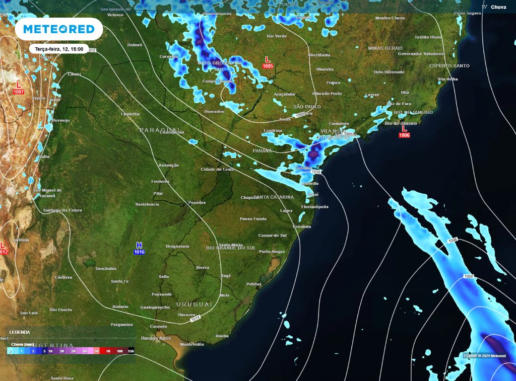 frente fria e chuvas na Região Sul