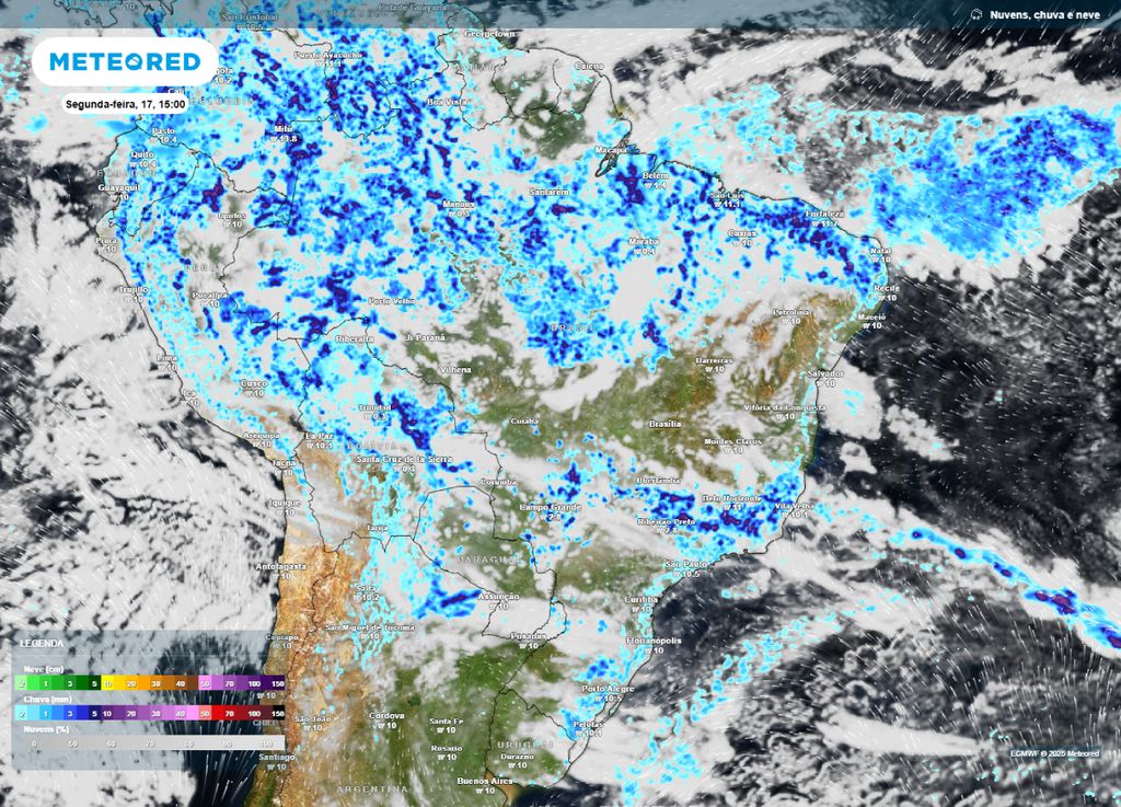 Nebulosidade e chuva prevista para a tarde de segunda-feira (17). Nebulosidade e chuva prevista para a tarde de segunda-feira (17).