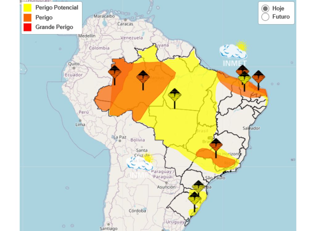 INMET emite alertas amarelo e laranja para 21 estados brasileiros. INMET emite alertas amarelo e laranja para 21 estados brasileiros.