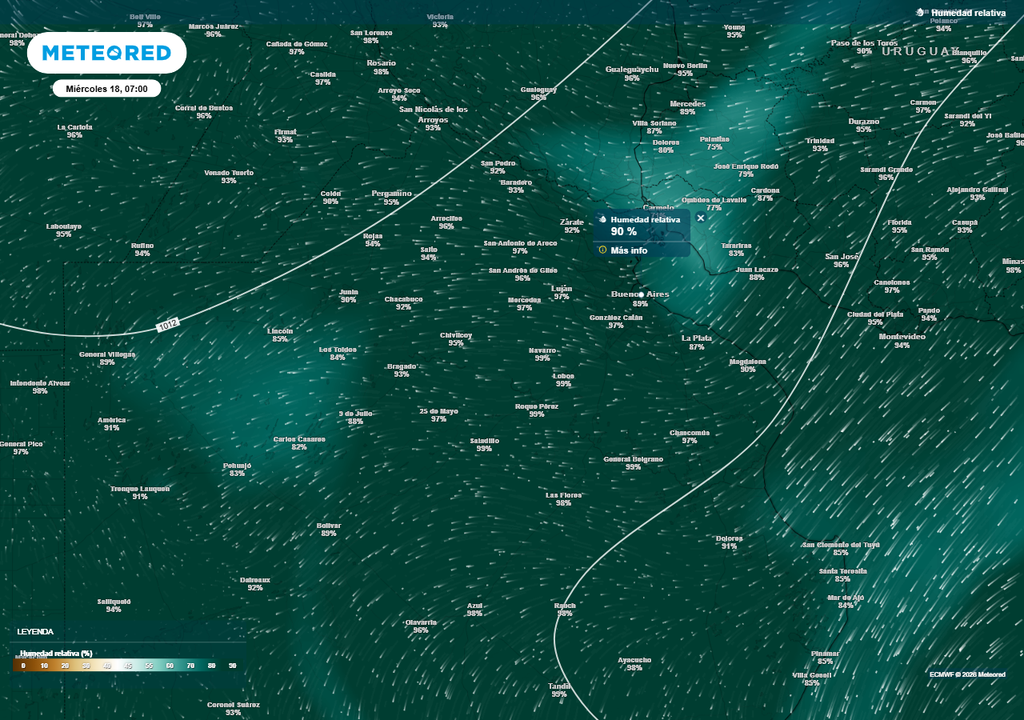 Jornadas muy húmedas en las mañanas, propensas a la formación de neblinas y nieblas sobre buena parte de la provincia de Buenos Aires.