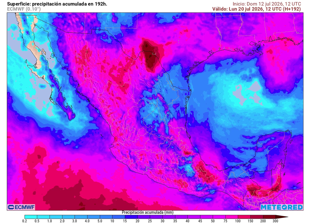 Pronóstico de lluvias acumuladas en milímetros Lluvias intensas se prevén para el norte, occidente y sur superado 150 mm con inundaciones; menores pero presentes en el centro, Golfo de México y sureste.