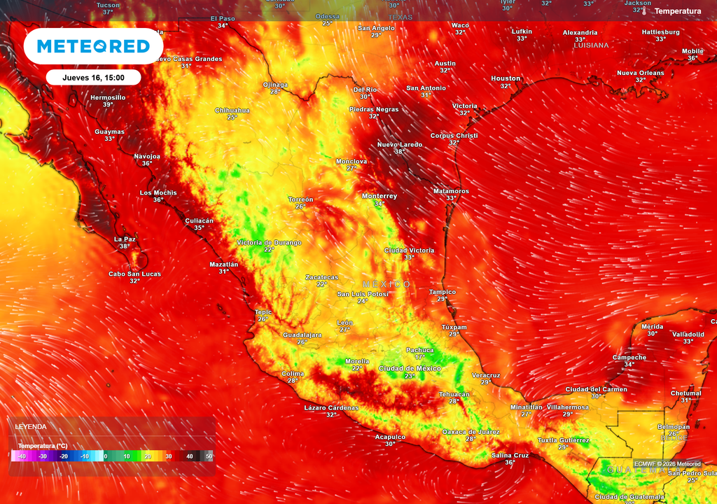 Pronóstico de temperaturas en grados Celsius La intensidad de calor será menor con 30-35 °C en el norte y costas en promedio, aunque localmente seguirán llegando a 40 °C, persistiendo fresco el Altiplano por las lluvias.
