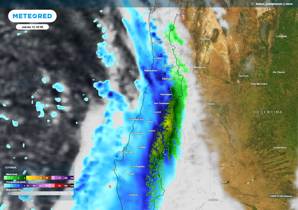 precipitaciones previstas sobre la zona central de Chile precipitaciones previstas sobre la zona central de Chile