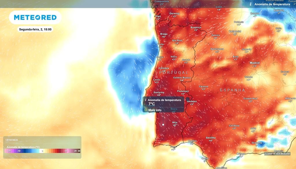 Novembro começa com tardes anormalmente amenas. Na segunda-feira (2), as temperaturas máximas poderão ficar entre 5 e 7 ºC acima do habitual em vários pontos do território.