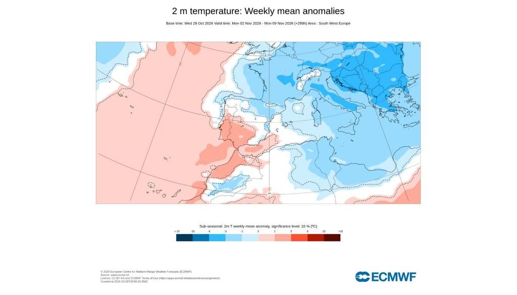 O Centro e Sul de Portugal poderão terminar o cálculo semanal com temperaturas médias acima do normal, com anomalias positivas que localmente se aproximam dos +3 ºC.