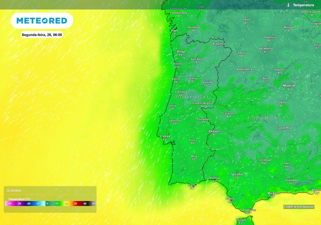A semana começa com uma madrugada fresca: várias regiões do Norte e Centro poderão registar temperaturas inferiores a 10 ºC, descendo para cerca de 6 a 7 ºC em alguns locais do interior.