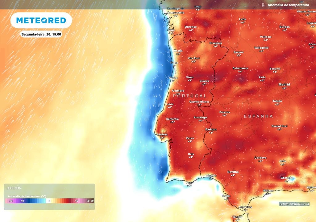 O contraste será evidente durante a tarde. Grande parte do território poderá registar temperaturas 3 a 5 ºC acima do normal, depois de uma manhã bastante mais fresca.