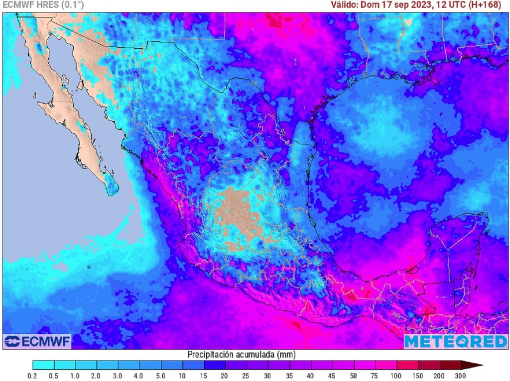 Modelo ECMWF - Acumulado de lluvias en milímetros Modelo ECMWF - Acumulado de lluvias en milímetros
