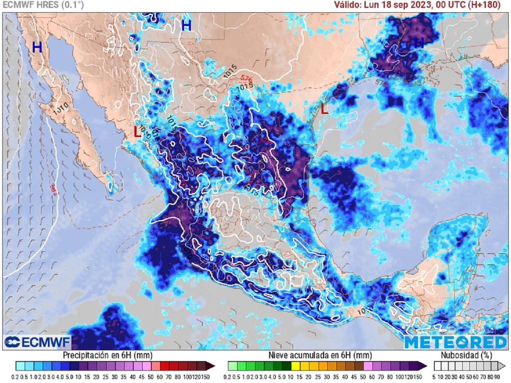 Modelo ECMWF - Lluvias, nubes y viento Modelo ECMWF - Lluvias, nubes y viento