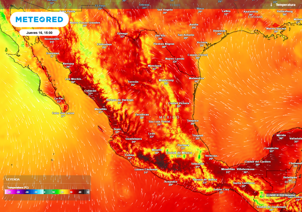 El calor se extenderá y dominará en México esta semana con 30-40 °C, llegando a 45 °C en planicies costeras, pero se refrescará en algunas zonas el fin de semana.