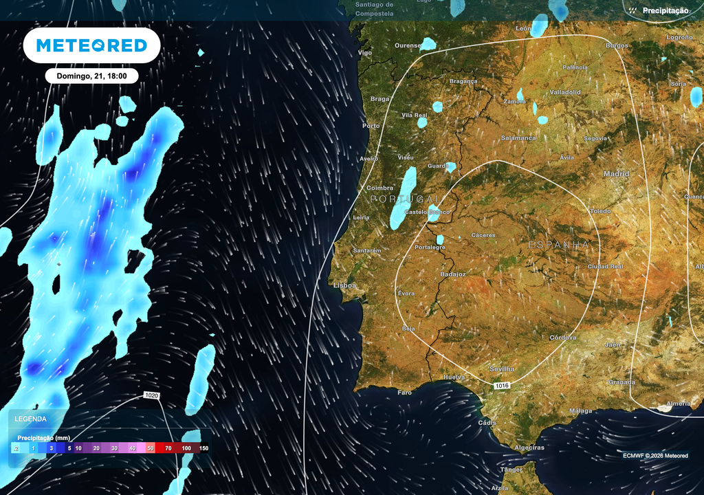 A aproximação de instabilidade a partir do Atlântico deverá marcar o início de uma alteração do padrão atmosférico em Portugal continental, com o aparecimento de aguaceiros no litoral e condições progressivamente mais favoráveis ao desenvolvimento de trovoadas no interior ao longo da tarde.