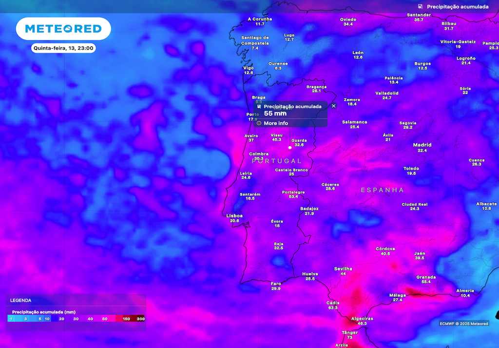 Precipitação acumulada em Portugal Continental aguaceiros dispersos Precipitação acumulada em Portugal Continental aguaceiros dispersos