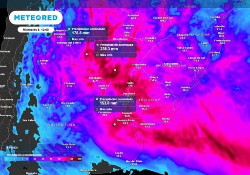 Semana de cicl&oacute;n: lluvias fuertes de hasta 200 mm y r&aacute;fagas de +70 km/h del lunes al mi&eacute;rcoles en el centro de Argentina
