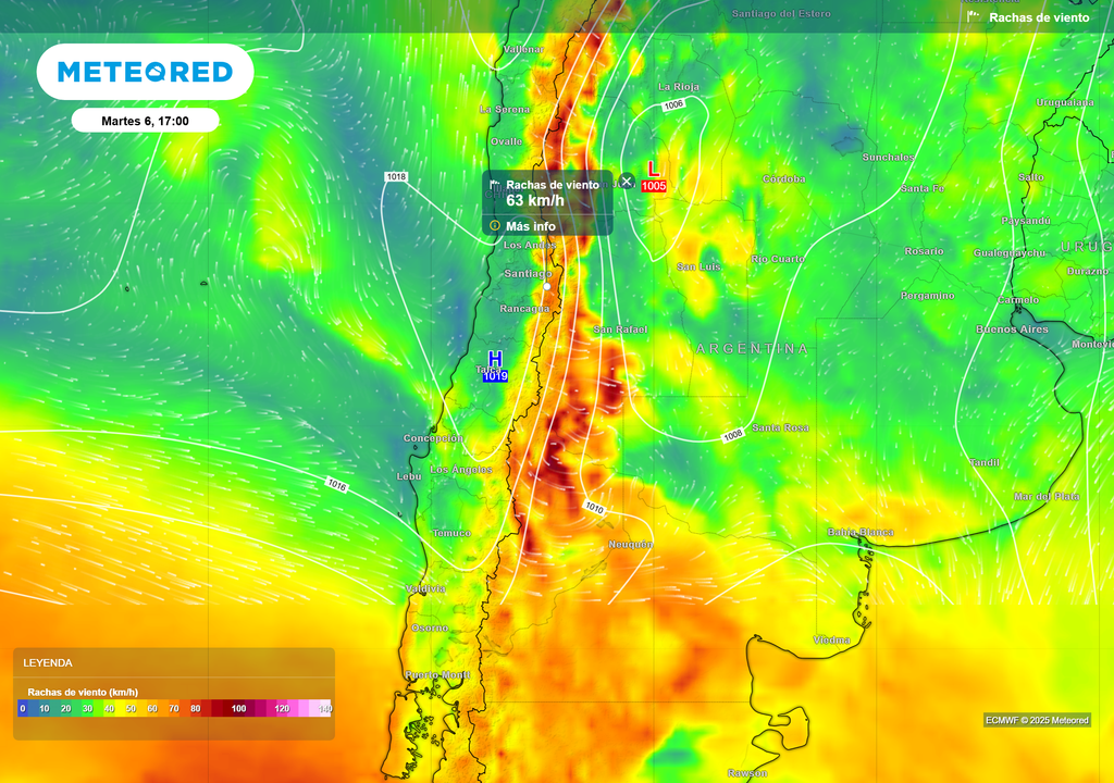 mapa de ráfagas de viento.