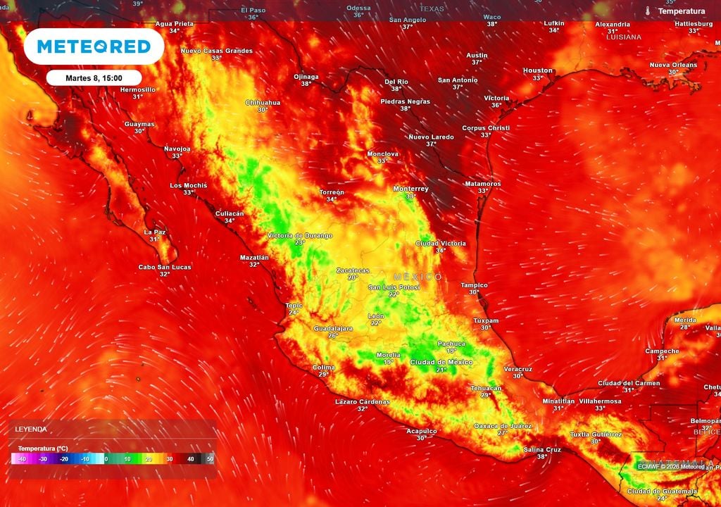 Pronóstico de temperaturas en grados Celsius El Altiplano seguirá fresco a templado por las lluvias, continuando calor de 30-40 °C en el norte, sureste y costas; planicies podrían llegar o superar los 45 °C.