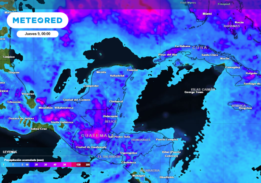Pronóstico de lluvia acumulada para las próximas 72 horas en el sureste de México.