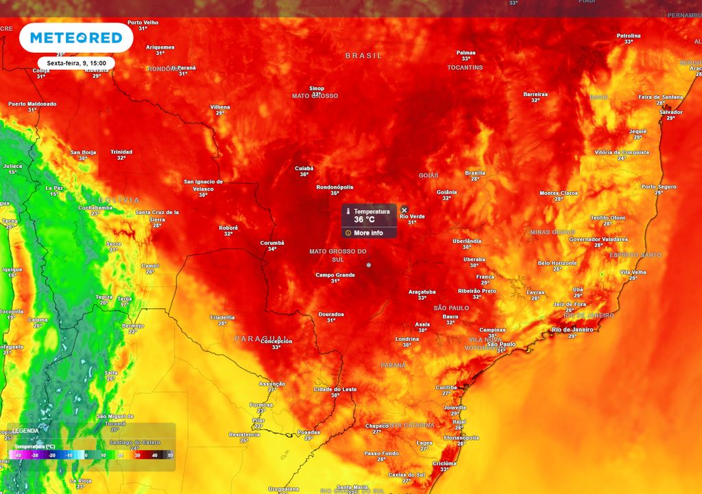 Previsão de Temperatura máxima na sexta-feira durante a tarde.