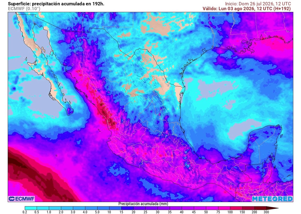 Lluvias muy fuertes se prevén en la Sierra Madre Occidental, centro, sur y parte del sureste de 70-100 mm o más; en las demás regiones serán mínimas dominando periodos de Sol.
