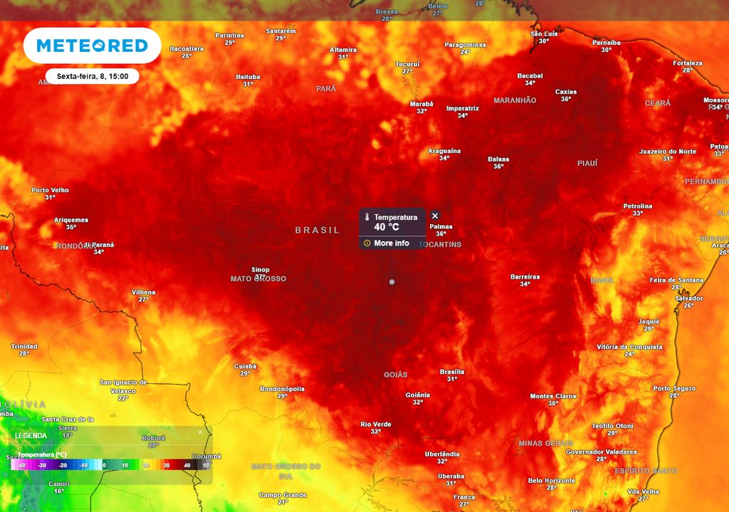 Previsão de temperaturas na sexta-feira durante a tarde.