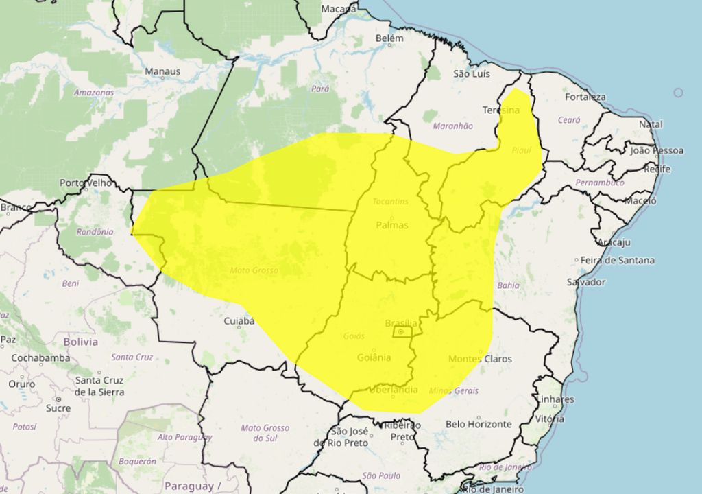 Área de abrangência do alerta de baixa umidade relativa emitido pelo INMET.