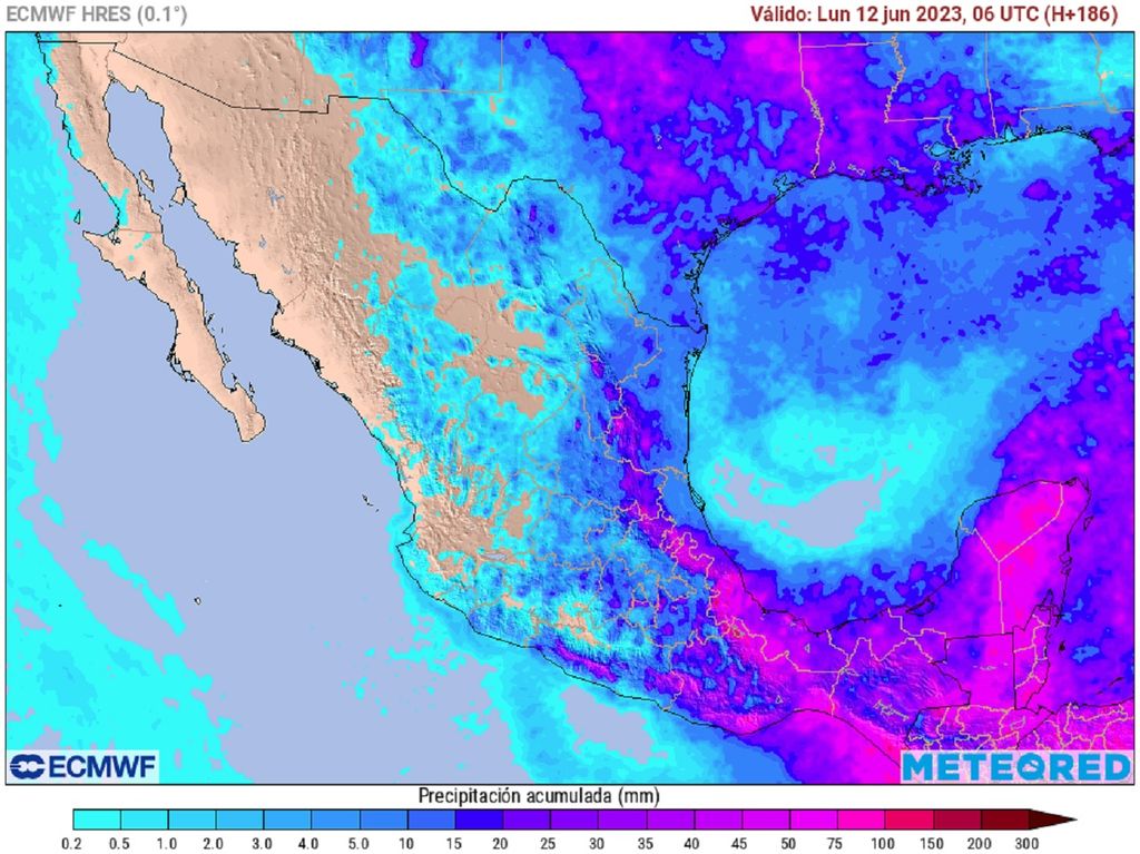 Modelo ECMWF - Acumulado de lluvias en milímetros. Modelo ECMWF - Acumulado de lluvias en milímetros.