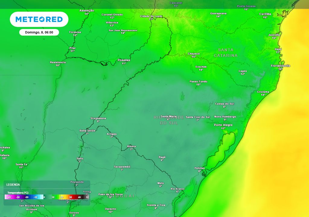 Previsão de temperaturas mínimas no Rio Grande do Sul neste domingo. Previsão de temperaturas mínimas no Rio Grande do Sul neste domingo.