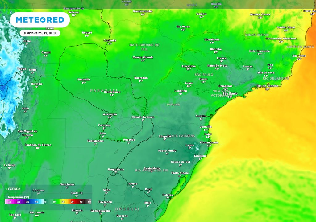 Previsão de temperaturas mínimas na quarta-feira. Previsão de temperaturas mínimas na quarta-feira.