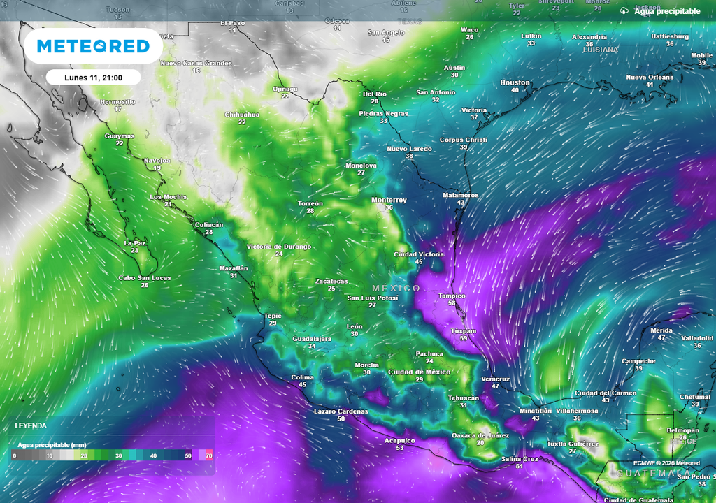 Gran cantidad de humedad con intensas lluvias estará dominando este inicio de semana estados del oriente, occidente, centro y partes del sureste y noreste; el ambiente será menos caluroso.