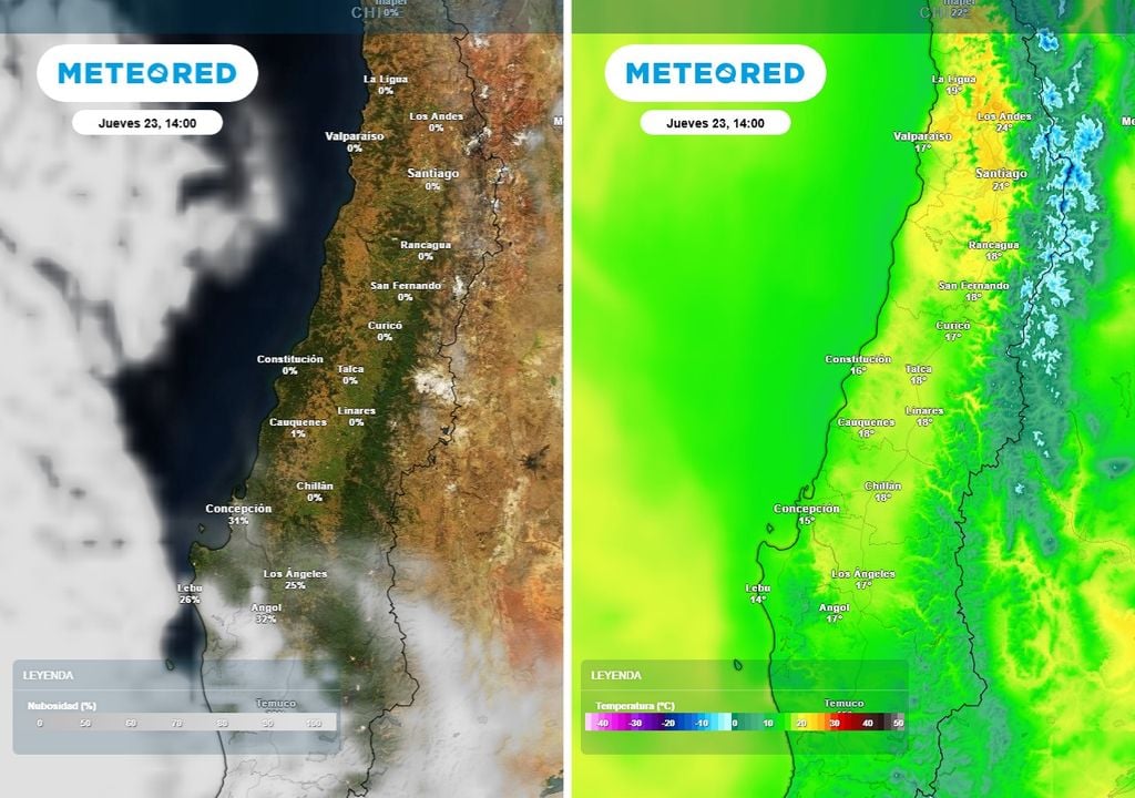 Con el retorno de condiciones estables, la nubosidad se disipa en gran parte de la zona central, favoreciendo un aumento progresivo de las temperaturas máximas, aunque aún dentro de rangos moderados.