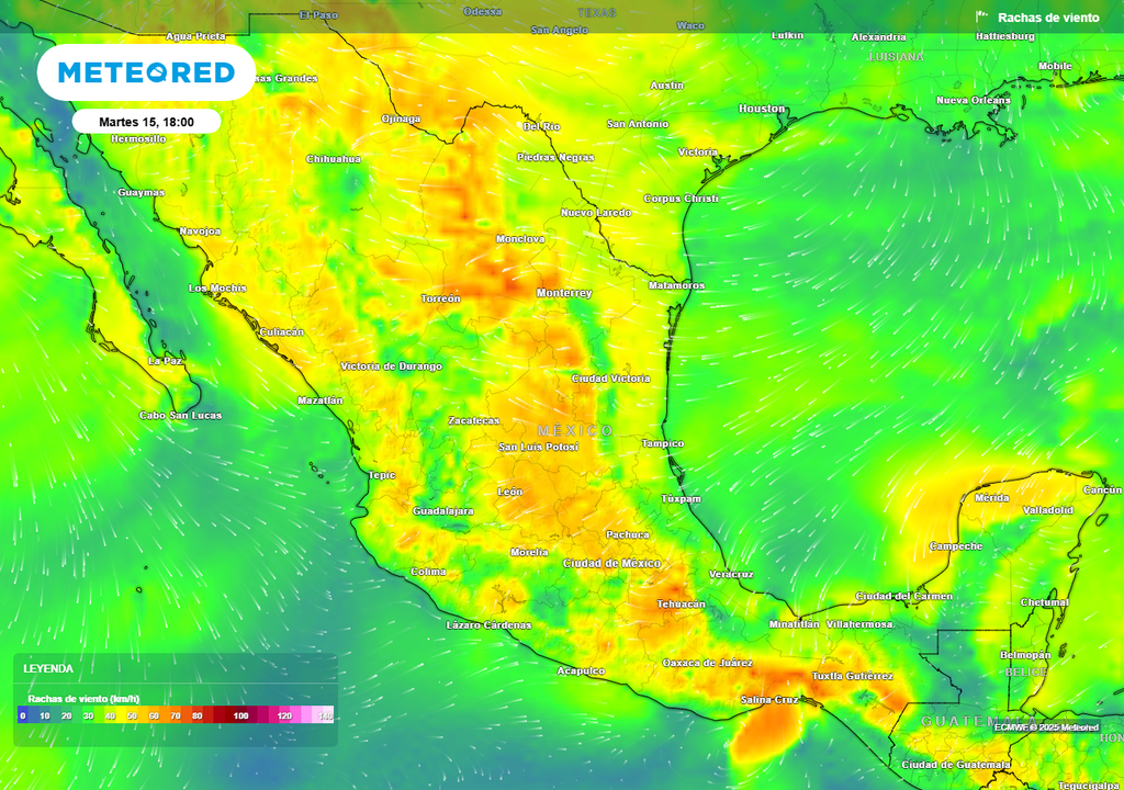 Pronóstico de ráfagas de viento en km/h Pronóstico de ráfagas de viento en km/h