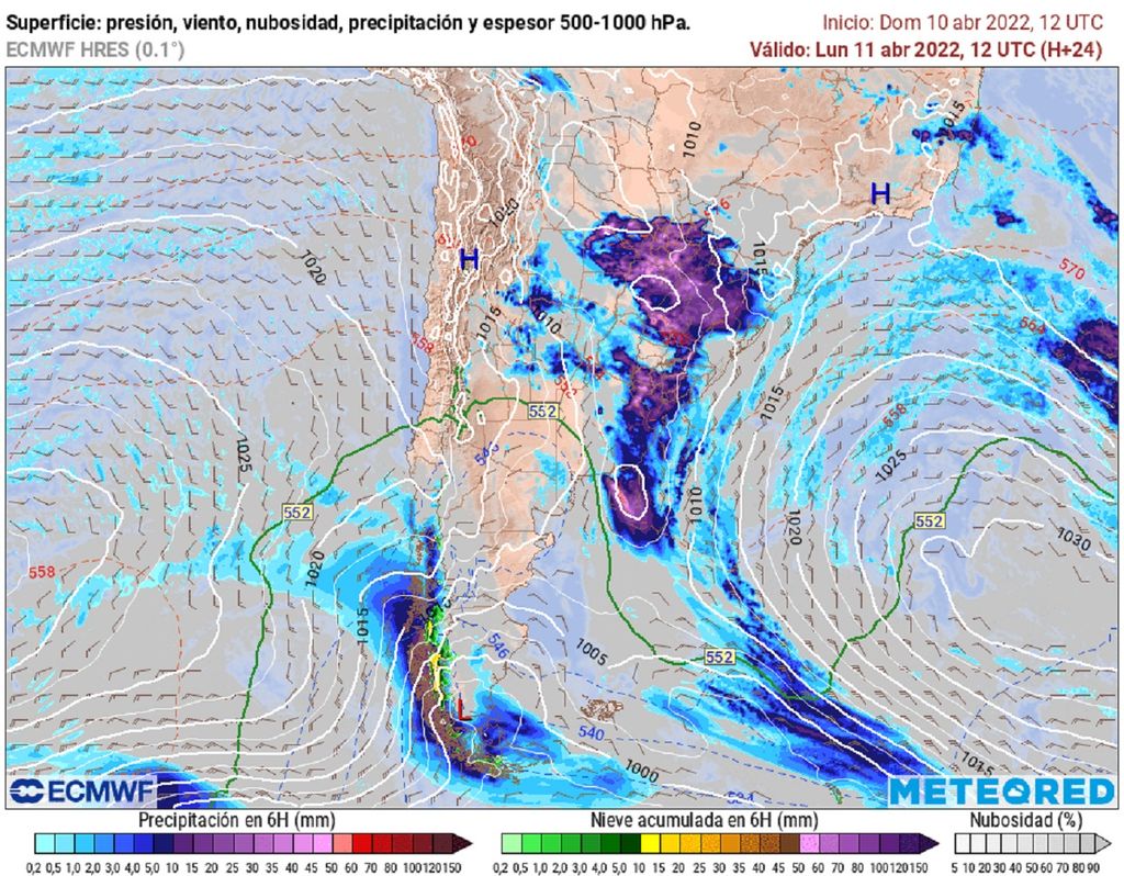 Precipitaciones previstas; modelo ECMWF