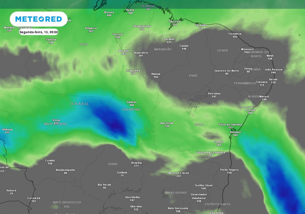 Previsão de rios atmosféricos na manhã desta segunda-feira (13).