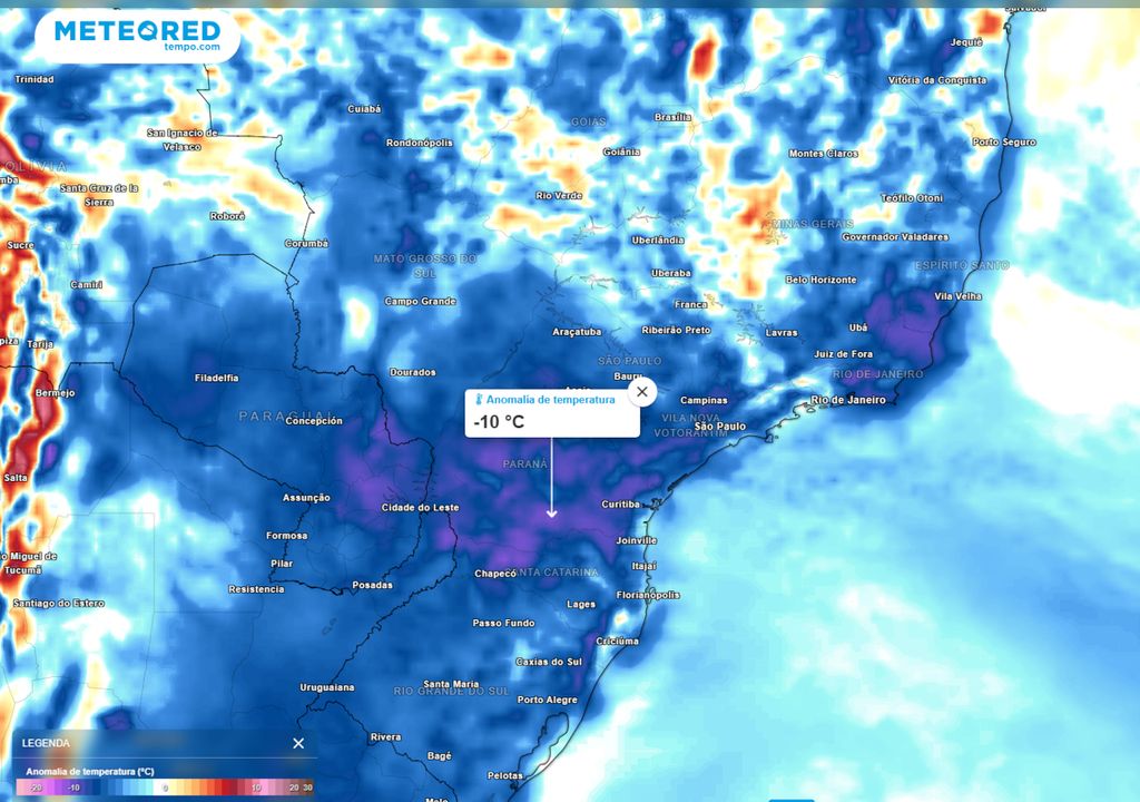 Previsão de anomalias de temperatura para Quarta-Feira (24)