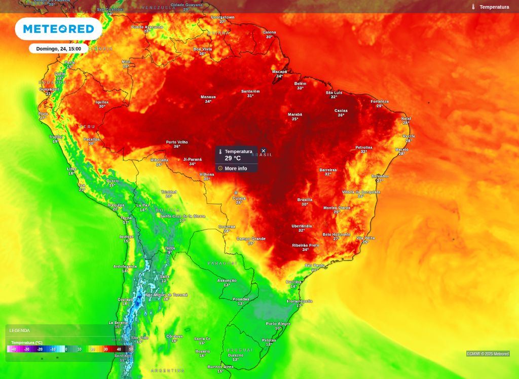Temperatura máxima prevista para a tarde de domingo (24).