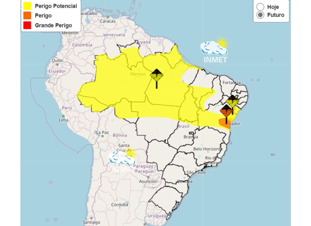 INMET emite alerta laranja para perigo de chuvas intensas sobre partes do leste da Bahia para esta sexta-feira (02).