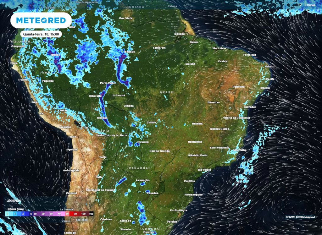 Precipitação prevista para a tarde de quinta-feira (18).